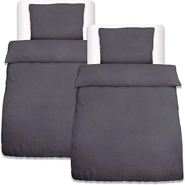 Beautissu 4tlg Seersucker Bettwäsche 155x220cm & Kopfkissen 80x80 cm Anthra günstig online kaufen