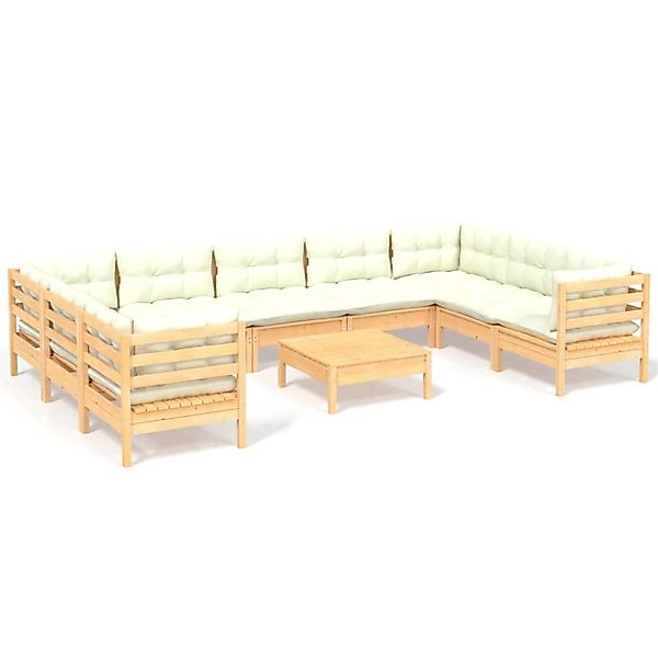 vidaXL 10-tlg Garten-Lounge-Set mit Creme Kissen Kiefernholz Modell 7 günstig online kaufen