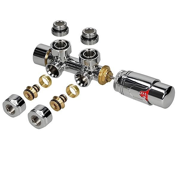 LuxeBath Ventil-Armaturen Set Multiblock Chrom Eckform inkl Thermostatkopf günstig online kaufen