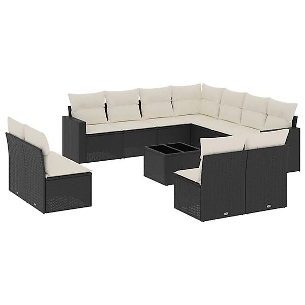 vidaXL 12-Tlg Garten-Sofagarnitur mit Kissen Schwarz Poly Rattan 3251473 günstig online kaufen