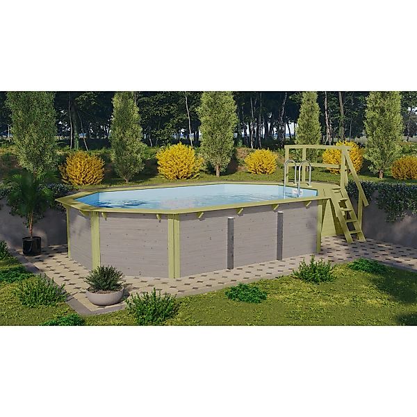 Karibu Pool X4 inkl. Terrasse Wassergrau Innenhülle Blau günstig online kaufen