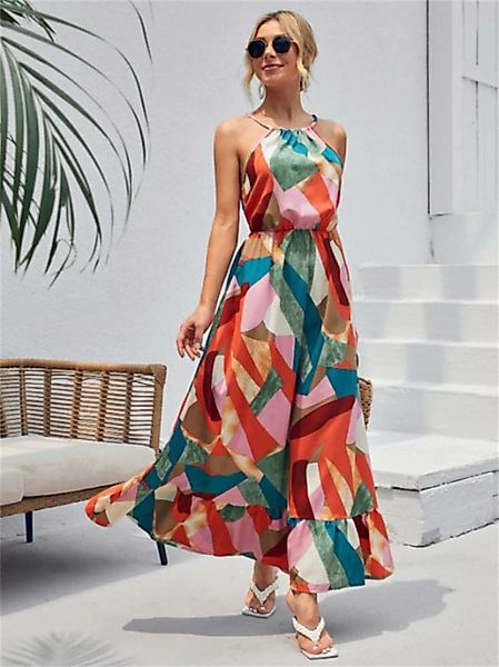 RUZU UG Dirndl Bedrucktes langes ärmelloses Kleid im Frühlings- und Sommeru günstig online kaufen