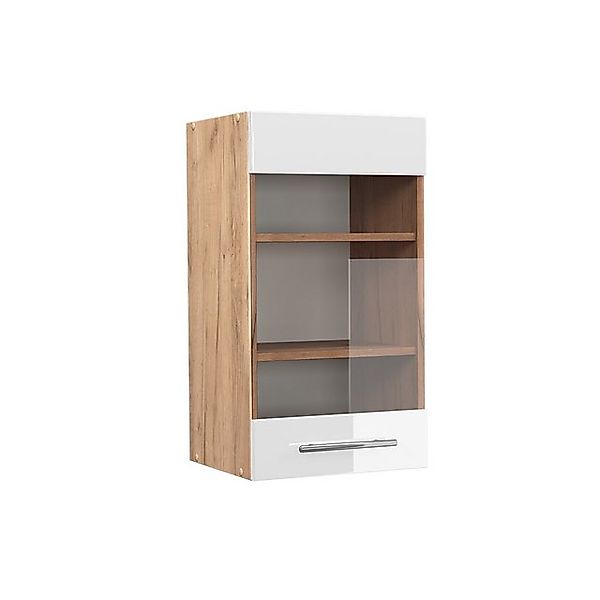 Vicco Küchenglasschrank Fame-Line Weiß Hochglanz/Goldkraft Eiche 40 cm günstig online kaufen