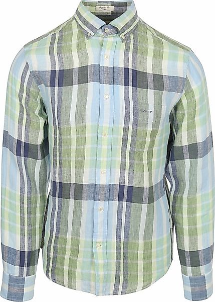 Gant Hemd Leinen Karos Blau Grün  - Größe XL günstig online kaufen