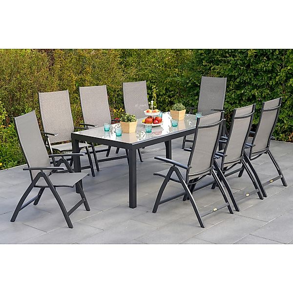 Merxx Vicenza Set 9-tlg. 8 Klappsessel Gartentisch 190 x 100 cm günstig online kaufen