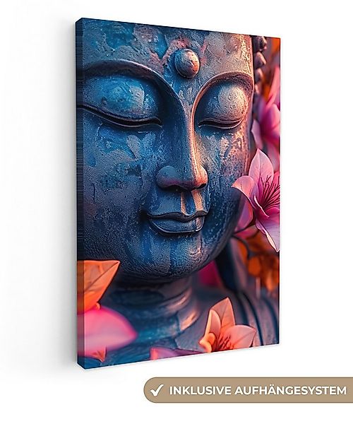 OneMillionCanvasses® Leinwandbild Buddha - Porträt - Blumen - Bild, Fotodru günstig online kaufen