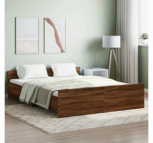 furnicato Bett Bettgestell mit Kopf- und Fußteil Braun Eiche-Optik 160x200 günstig online kaufen
