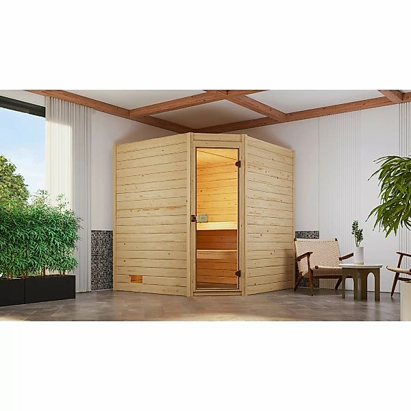Weka Massivholzsauna Valida Eck 2 o. Ofen Glastür günstig online kaufen