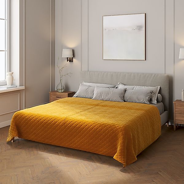 Velvet-Tagesdecke mit Rautensteppung, honiggelb, Velvet (704-23) günstig online kaufen