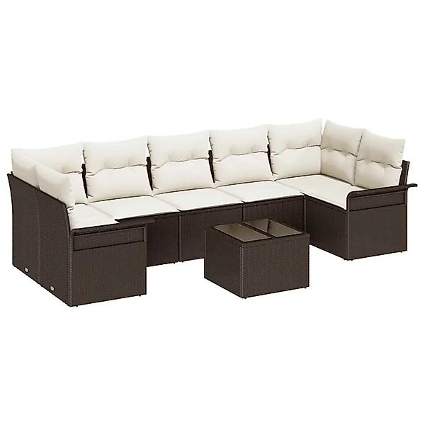 vidaXL Gartensofa-set mit Kissen 8-Tlg Braun und Creme Poly-Rattan 3353947 günstig online kaufen