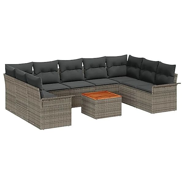 vidaXL Gartensofa-Set mit Speicher 10 Stk Grau Poly-Rattan 3356039 günstig online kaufen
