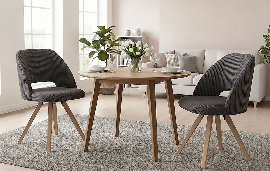 B&D home 4-Fußstuhl VICKY (2er Set, 2 St), gepolstert, Kordstoff, Holzbeine günstig online kaufen