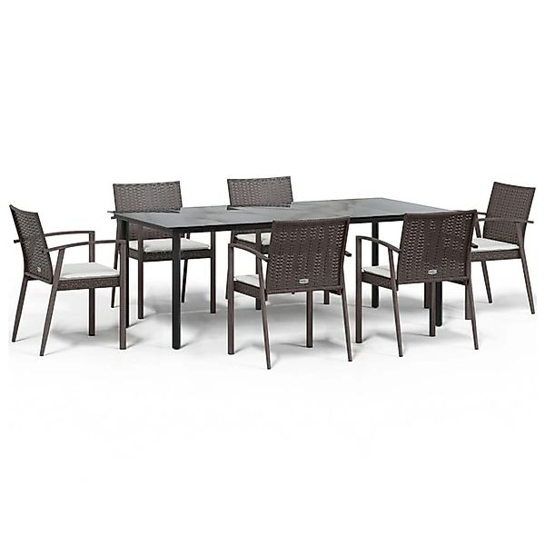 vidaXL 7-Tlg Garten-Essgruppe mit Kissen Poly Rattan und Stahl 3186997 günstig online kaufen