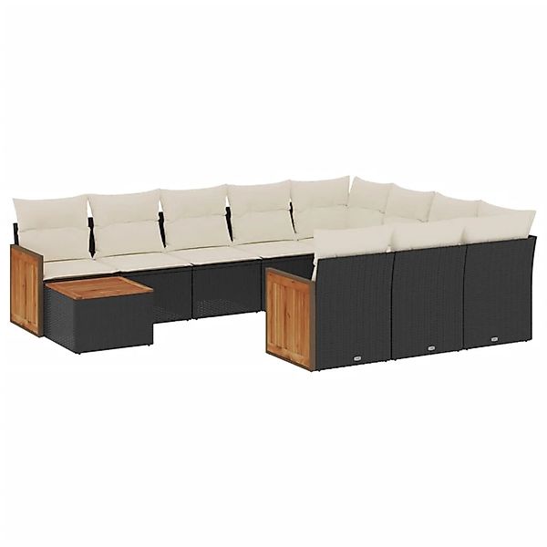 vidaXL 11-Tlg Garten-Sofagarnitur mit Kissen Schwarz Poly Rattan 3228044 günstig online kaufen
