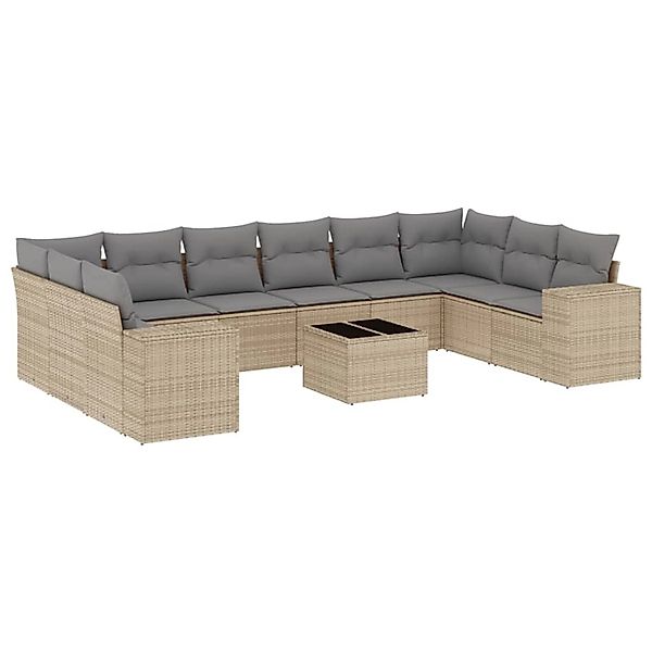 vidaXL 11-Tlg Garten-Sofagarnitur mit Kissen Beige Poly Rattan 3223078 günstig online kaufen