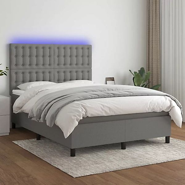 Vidaxl Boxspringbett Mit Matratze & Led Dunkelgrau 140x200 Cm Stoff günstig online kaufen