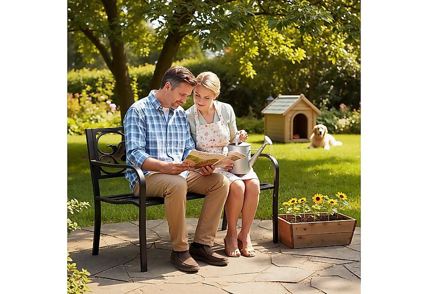 Outsunny Gartenbank 3-Sitzer Sitzbank mit Armlehnen Gusseisen (Bank, 1-St., günstig online kaufen