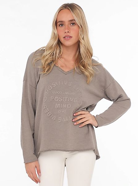 Zwillingsherz Sweatshirt "Positive Mind" ausgefranster V-Ausschnitt, Used L günstig online kaufen