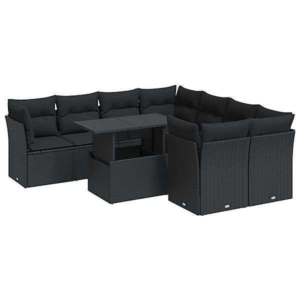 vidaXL 9-Tlg Garten-Sofagarnitur mit Kissen Schwarz Poly Rattan 3326126 günstig online kaufen