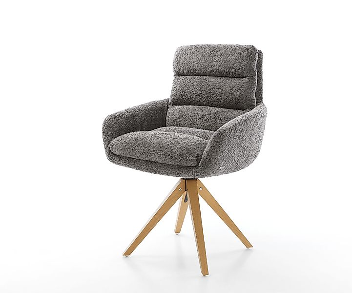 Esszimmerstuhl Abelia-Flex mit Armlehnen Bouclé Grau Holzgestell kantig Nat günstig online kaufen