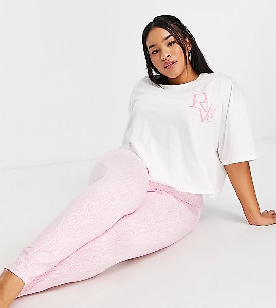 River Island Plus – Pyjama mit Monogramm in Rosa günstig online kaufen