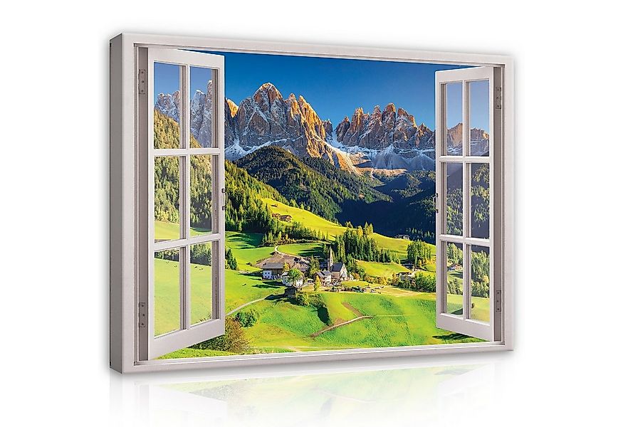 Wallarena Leinwandbild Fensterblick Natur Berge Landschaft Grün Alpen Moder günstig online kaufen