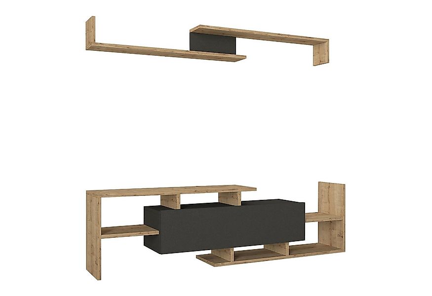 en.casa TV-Schrank »Liksefte« mit Wandregal 154x28x42 cm Saphir-Eiche/Schwa günstig online kaufen