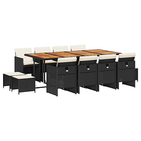 vidaXL 13-Tlg Garten-Essgruppe mit Kissen Schwarz Poly Rattan 3210627 günstig online kaufen