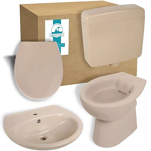 Calmwaters Stand-WC Beige-Bahamabeige Spülrandlos Set WC-Sitz Spülkasten Wa günstig online kaufen