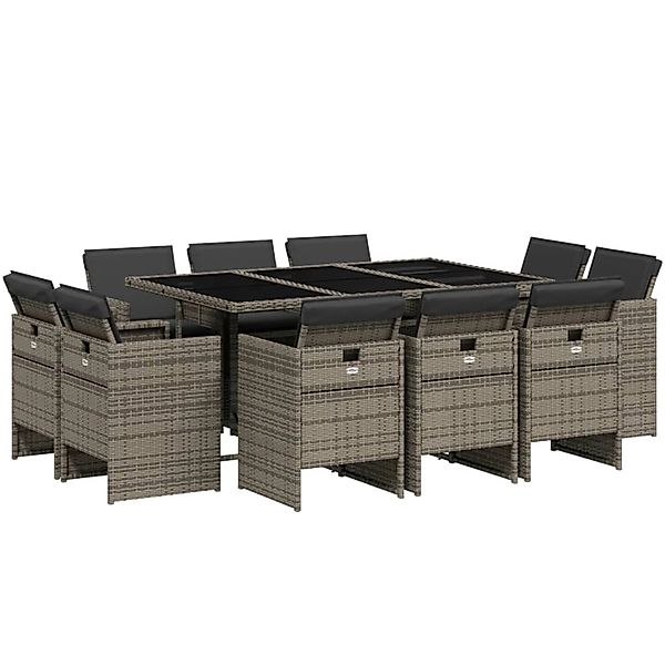 vidaXL 11-Tlg Garten-Essgruppe mit Kissen Grau Poly Rattan 3210668 günstig online kaufen