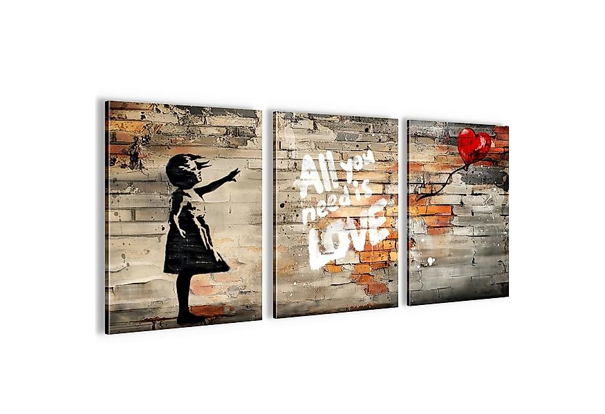 Novart Bild Wandbilder Set Banksy Style Collage - 3 Bilder Wohnzimmer Stree günstig online kaufen