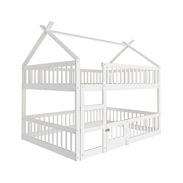 HAUSS SPOLE Etagenbett 140 x 200cm Kinderbett mit Treppe, Zaun Massivholzra günstig online kaufen