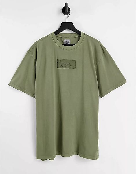 Karl Kani – T-Shirt in verwaschenem Grün mit kleiner Signatur-Logobox günstig online kaufen