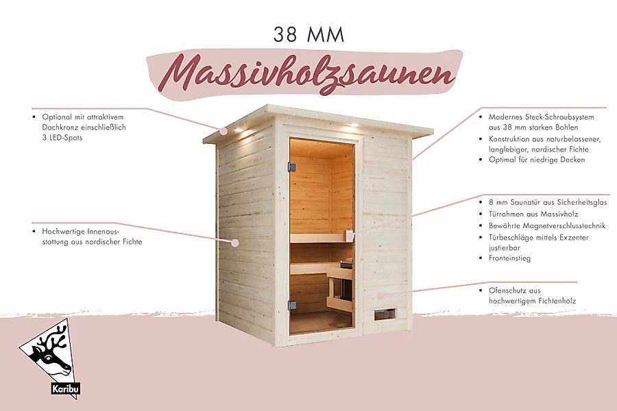 Karibu Sauna »"Sandy" mit bronzierter Tür und Kranz, naturbelassen« aus hoc günstig online kaufen