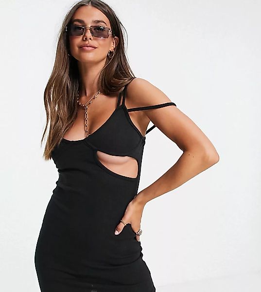 Missguided Tall – Geripptes Minikleid mit schmalen Trägern in Schwarz günstig online kaufen