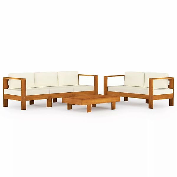 5-tlg. Garten-lounge-set Mit Creme Auflagen Massivholz Akazie günstig online kaufen