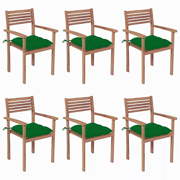 Stapelbare Gartenstühle Mit Kissen 6 Stk. Massivholz Teak günstig online kaufen