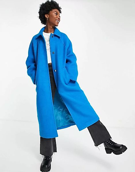 ASOS DESIGN – Gebürsteter Boyfriend-Mantel in knalligem Blau günstig online kaufen