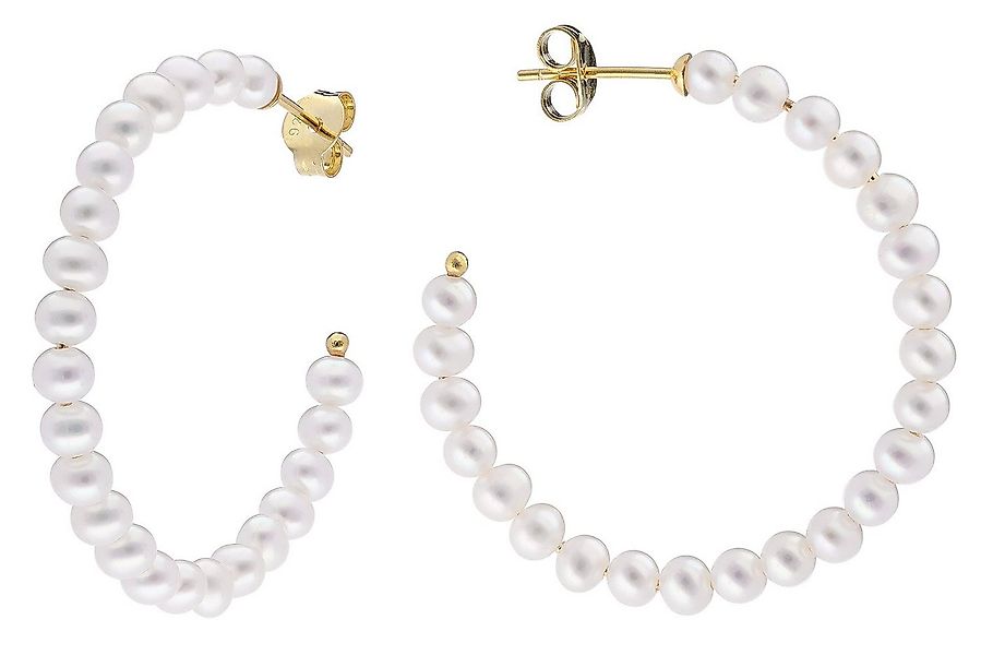 trendor Paar Creolen mit Süßwasserperlen 925 Silber Vergoldet Ø 33 mm günstig online kaufen
