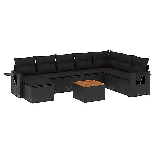 vidaXL 9-Tlg Garten-Sofagarnitur mit Kissen Schwarz Poly Rattan 3224697 günstig online kaufen