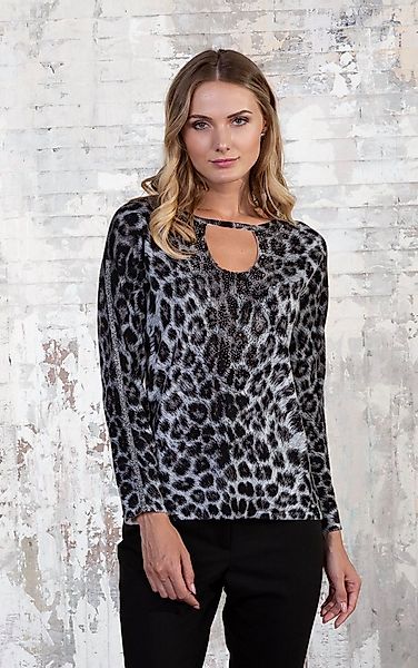 Passioni Strickpullover mit Leomuster und Strassdetails günstig online kaufen