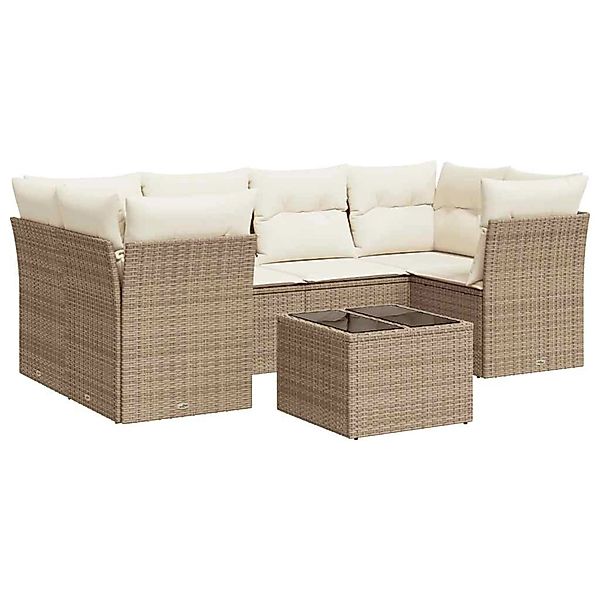vidaXL 7-Tlg Garten-Sofagarnitur mit Kissen Beige Poly Rattan 3217268 günstig online kaufen