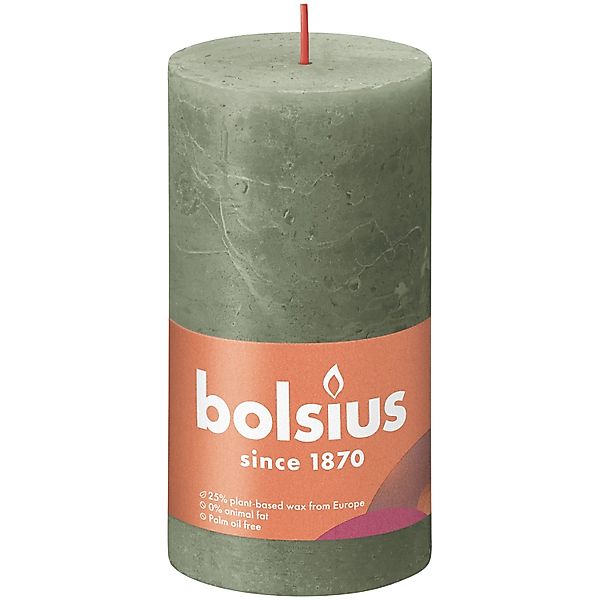 Bolsius Stumpenkerze Bolsius Rustik Stumpenkerze olivengrün, günstig online kaufen