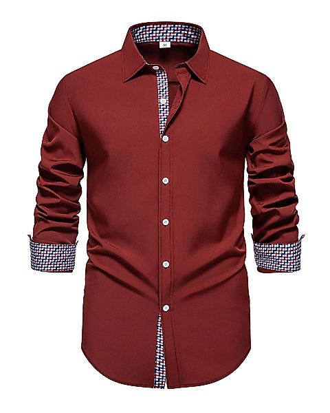 Allthemen Langarmhemd mit stylischen Gingham-Kontrastdetails günstig online kaufen