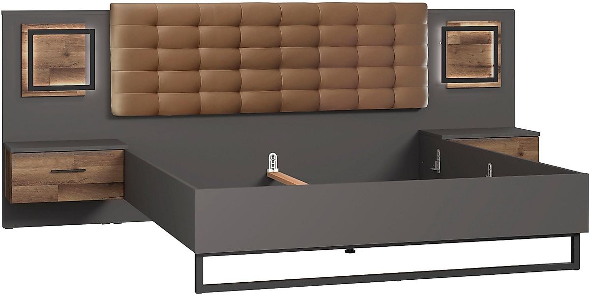 FORTE Bettanlage "Sirius Black" 3 Stk. tlg. mit LED-Beleuchtung und Polster günstig online kaufen