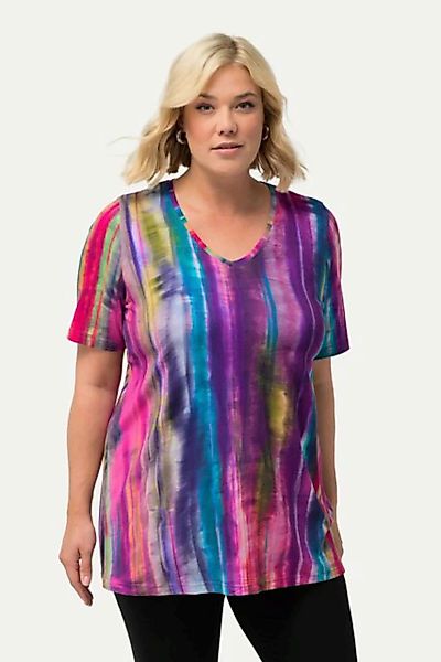 Ulla Popken Longshirt Longshirt Batikdruck A-Linie V-Ausschnitt Halbarm günstig online kaufen