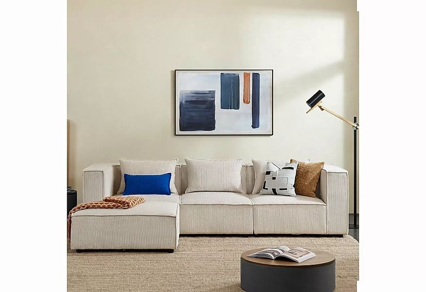 Juskys Ecksofa Domas, 4 Teile, L, modulare Couch für Wohnzimmer, 3 Sitzer m günstig online kaufen