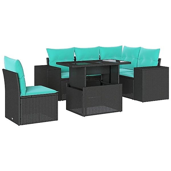 vidaXL 6-Tlg Gartensofa-Set mit Kissen Schwarz Polyrattan 3269167 günstig online kaufen