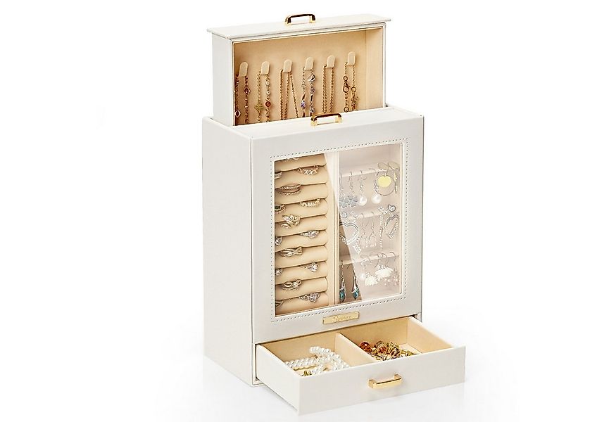 Yorbay Schmuckkasten mit 3 Schubladen (Schmuckkoffer mit Glasfenster), Schm günstig online kaufen