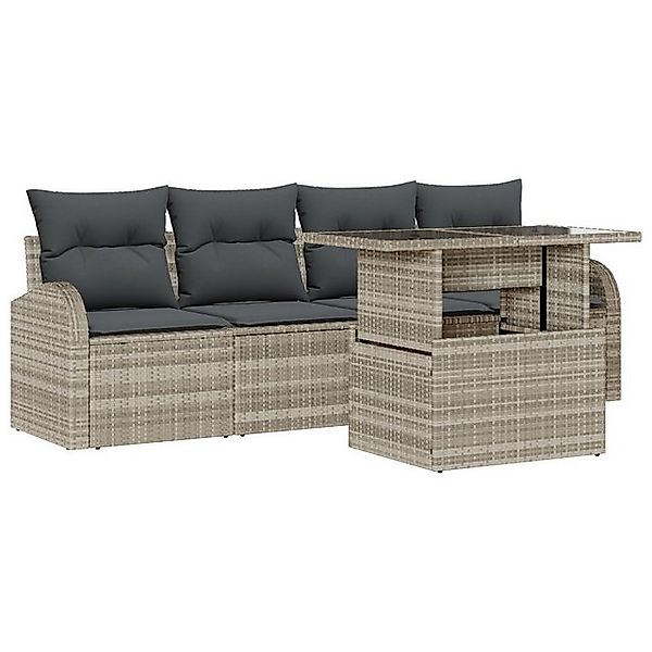 vidaXL Loungesofa 5-teiliges Gartensofa-Set mit Kissen in Hellgrau Poly-Rat günstig online kaufen